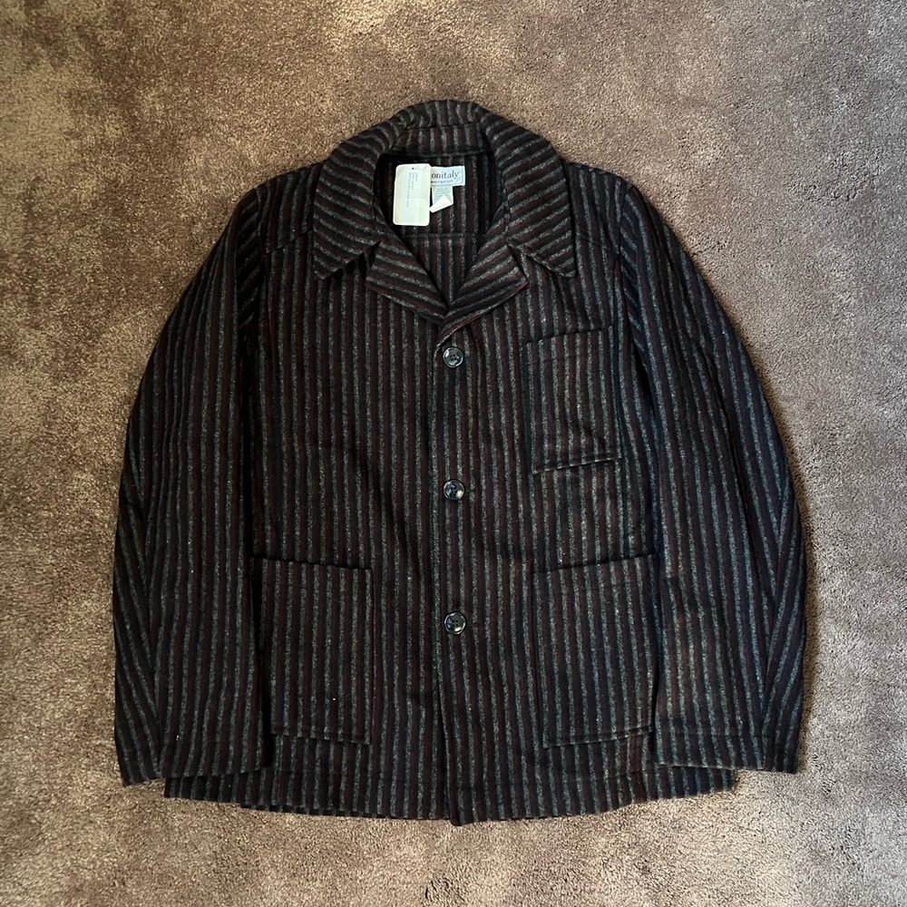 Monitaly Copa Jacket Wool Stripe Burgundy/Black/Gray Size Large Tailored Blazer